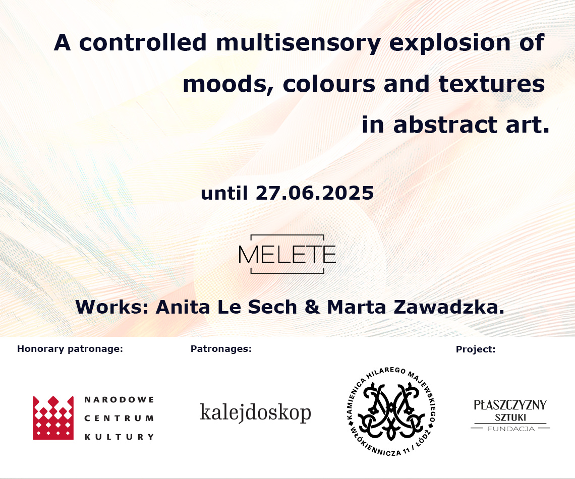 A controlled multisensory explosion of moods, colours and textures in abstract art. exhibition poster